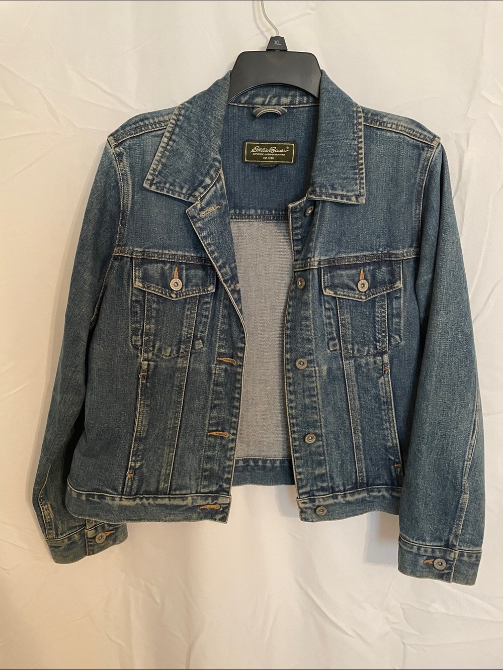 Eddie Bauer Medium Wash Denim Jacket in Faded Blue